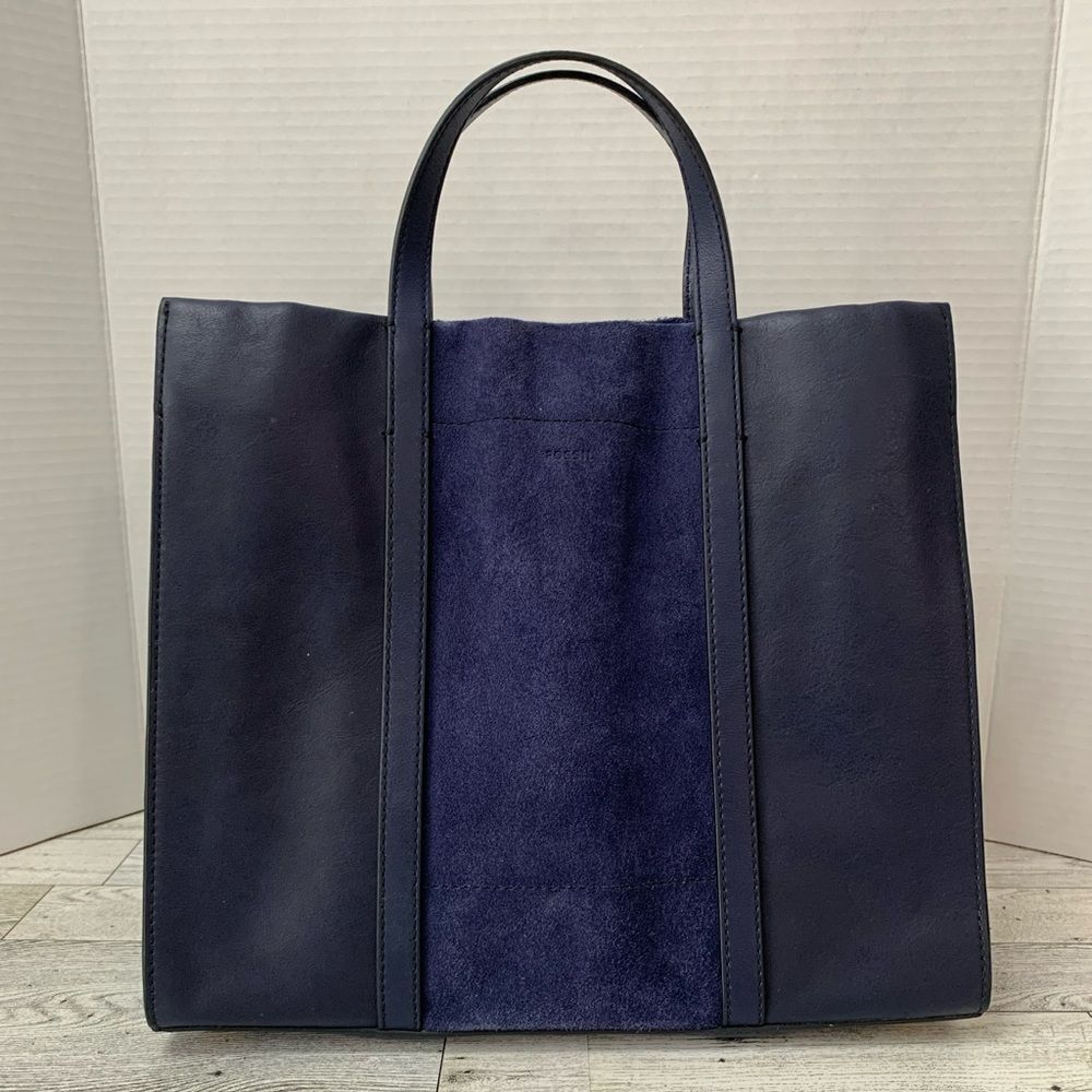 Fossil | Women's Small Tote | Genuine Blue Suede Leather | Handbag Satchel